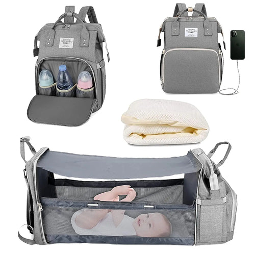 3-in-1 Baby Bag – Backpack, Bed & USB charging