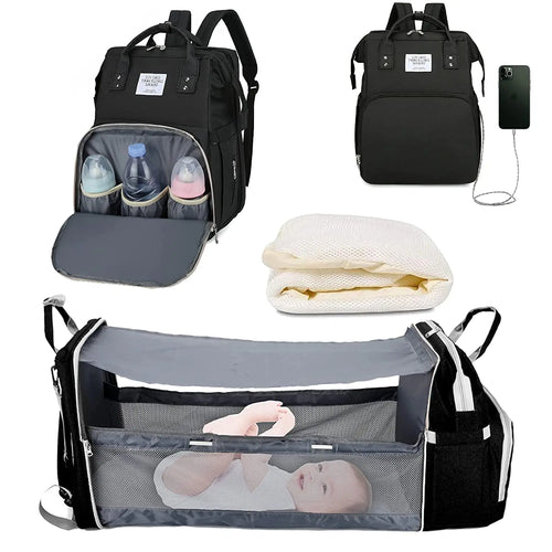 3-in-1 Baby Bag – Backpack, Bed & USB charging